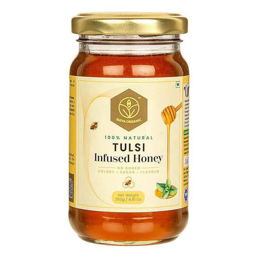 Shiva Organic Tulsi (Holy Basil) Infused Honey - 100% Natural and Pure Organic Honey - GMP Certified, 8.81 Ounces (250g))