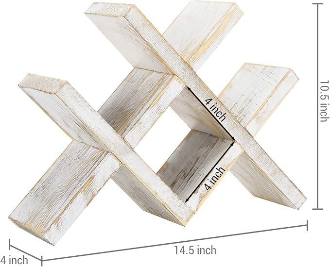 MyGift 4-Bottle Whitewashed Rustic Wood Wine Rack - Farmhouse X-Design Countertop Storage, Compact for Kitchen, Bar, Coffee Station (Holds 750ml Bottles, Easy Clean)