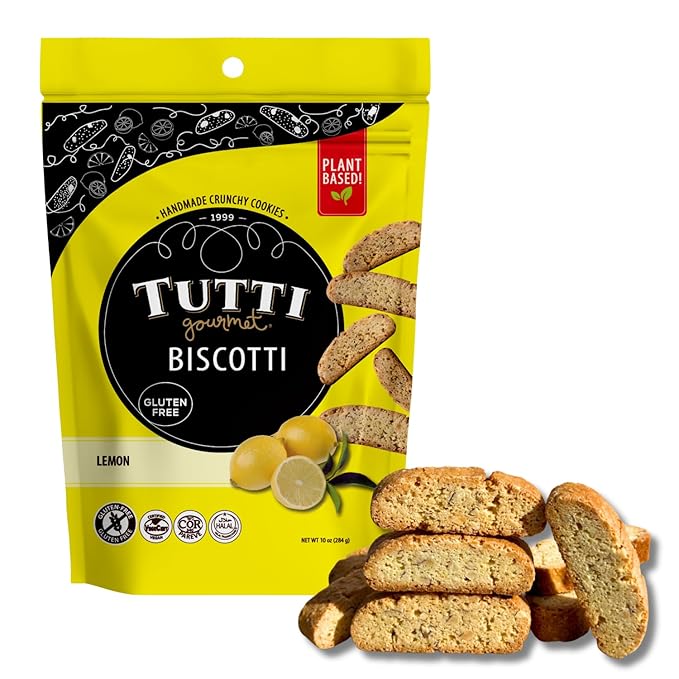 Tutti Gourmet Gluten Free Lemon Biscotti, 9.9 oz (283g) Resealable Cookie Bag - Vegan and Halal Snacks