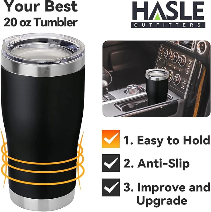 HASLE OUTFITTERS 20 oz Tumbler Bulk, Stainless Steel Tumblers with Lid, Vacuum Insulated Tumbler, Double Wall Tumbler Cup, coffee mugs, Black, 12 Pack