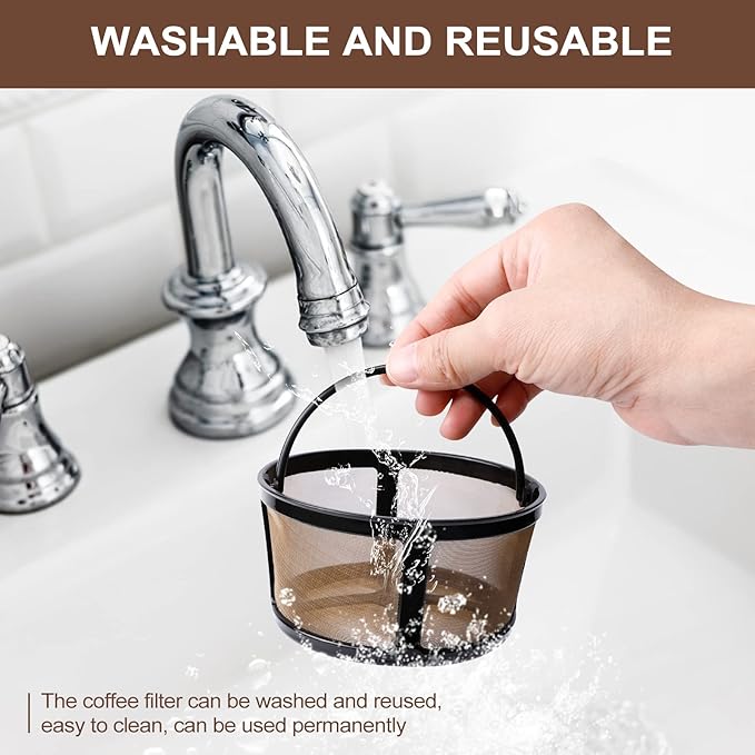 KEEPOW Reusable Coffee Filter Compatible with Keurig K-Duo Essentials and K-Duo Brewers Machine, Gold Tole Mesh Coffee Filter, 8-12 Cup Carafe Basket Coffee Makers Accessories