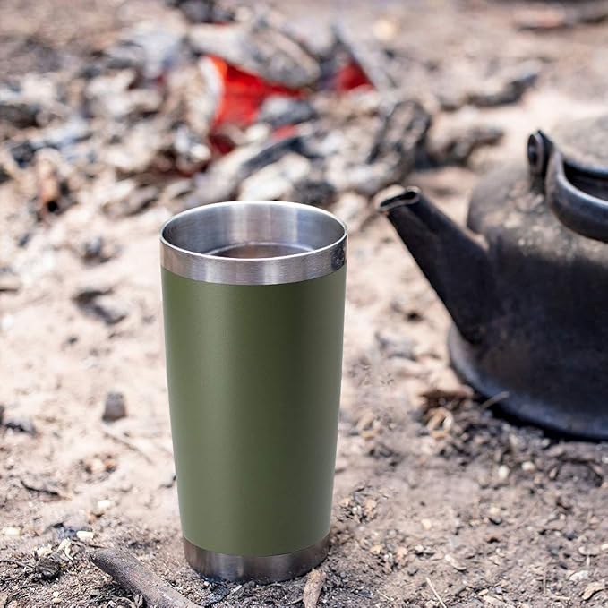HASLE OUTFITTERS 20oz Tumblers Bulk Stainless Steel Cup with Lid Double Wall Vacuum Insulated Coffee Mug for Cold & Hot Drinks 8 Pack, Army Green