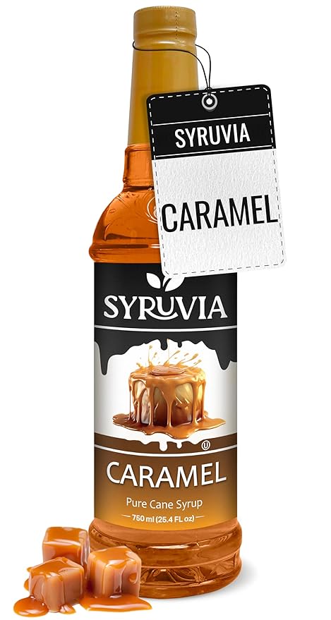 Syruvia Coffee Syrup, Caramel Flavored Syrup for Drinks, Lattes, and Desserts – 25.4 fl oz