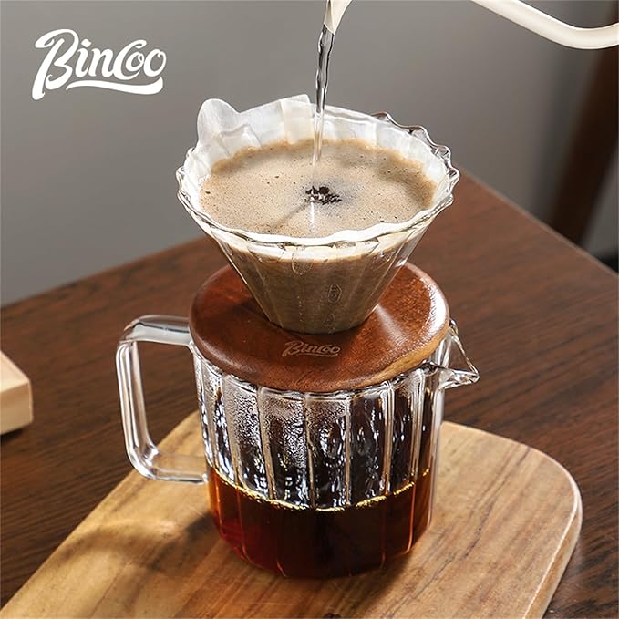 Bincoo Pour Over Coffee Maker Set 11oz - Heat-Resistant,Coffee Dripper Size 1 with Walnut Collar,Drip Coffee Maker for Coffee Brewer Kit Home,Office,Gift