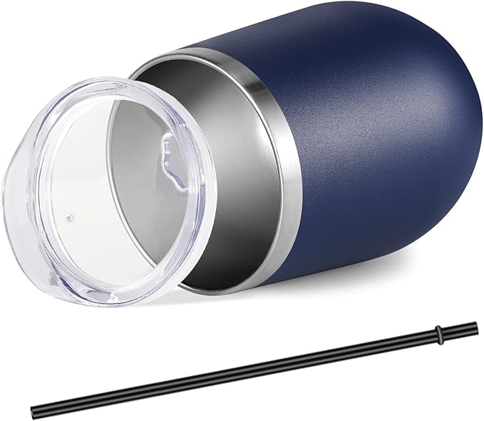 VEGOND Wine Tumblers Bulk 12 Pack, 12oz Stainless Steel Stemless Wine Glass with Lids and Straws, Double Wall Vacuum Insulated Tumbler Cup, Coffee Mug for Cold Hot Drinks