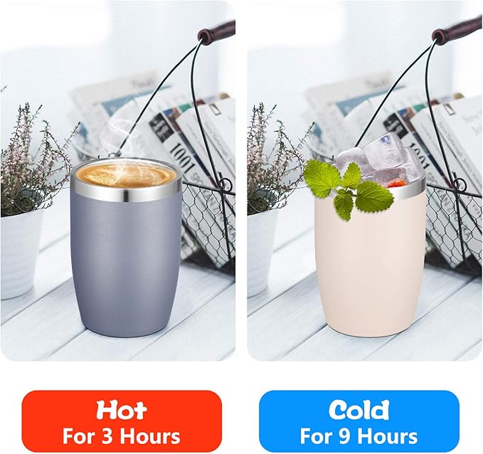 VEGOND Stainless Steel 12 oz Tumblers bulk Vacuum Insulated Double Wall Travel Tumbler with Lid and Straw Reusable Tumbler,Beige 12 pack