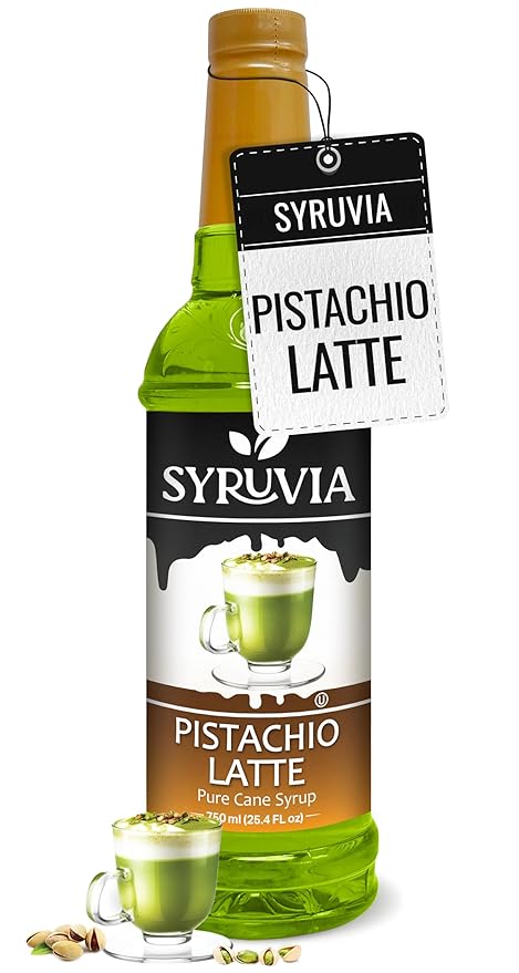 Syruvia Coffee Syrup, Pistachio Latte Flavored Syrup for Drinks, Lattes, and Desserts – 25.4 fl oz