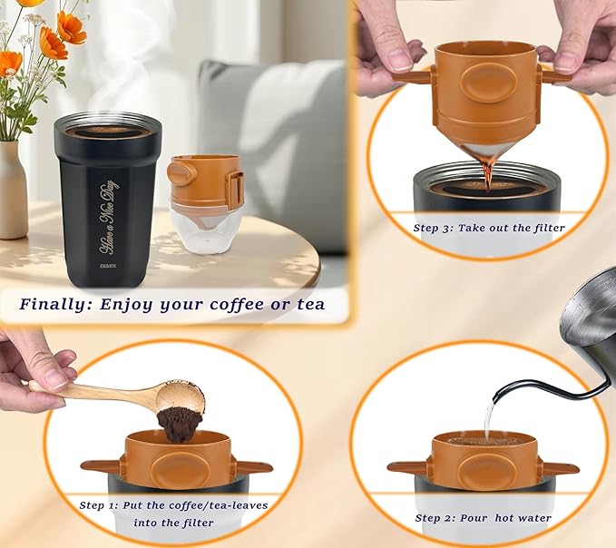ZK&HX LIFE 13oz Camping Pour over Coffee Makers,Portable Pour Over Coffee Dripper,forTravel,Camping,Offices,Backpacking,Portable Tea Infuser for Loose Leaf Tea,Infuser Cup