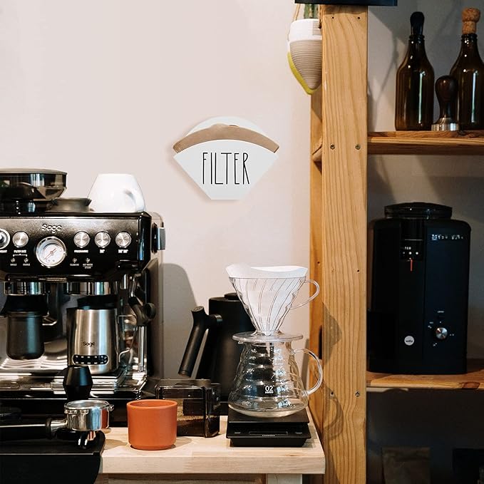 Farmhouse Wood Coffee Filter Holder & Dispenser - Wall Mounted Cone Filter Storage for Coffee Bar Decor (White)