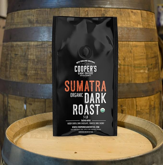 Organic Dark Roast Sumatra, Ground Coffee, Single Origin Grade 1 Premium Coffee - 5lb Bag