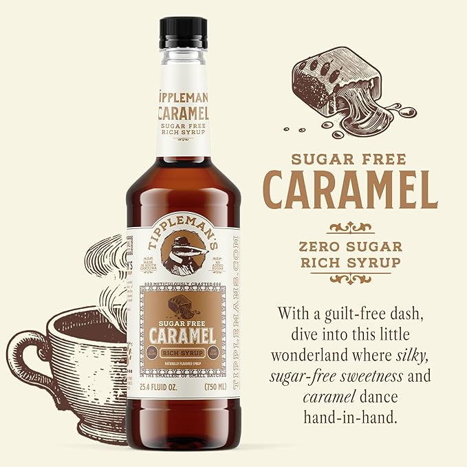 Tippleman's Sugar Free Caramel Coffee Syrup, Zero-Sugar, Great for Drinks, Lattes & Espressos – 750ml Bottle Fits Pump