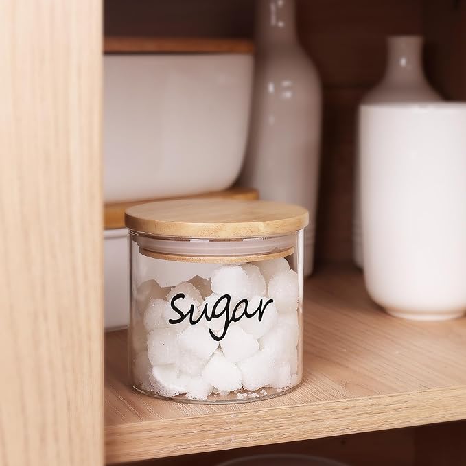 Clear Glass Sugar Bowl with Spoon and Silicone Sealing Lid, Farmhouse Kitchen Countertop Canisters, Container Jar Dispenser Holder for Kitchen,12 oz