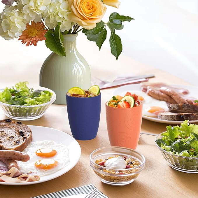 Homienly Wheat Straw Drinking Set of 4, Alternatives to Plastic, Reusable for Kitchen, Kids, Unbreakable Glasses 12 OZ, Dishwasher and Microwave Safe - Mondrian Colors