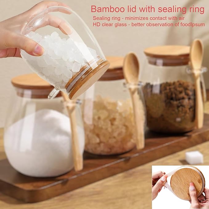 CNWSGEM Sugar Bowls Sugar Container 25.36 FL OZ Glass Coffee Canister Airtight Food Storage Jar with Lid and Spoon Candy Jar Coffee Bar Accessories Storage Beans Powder (Round)