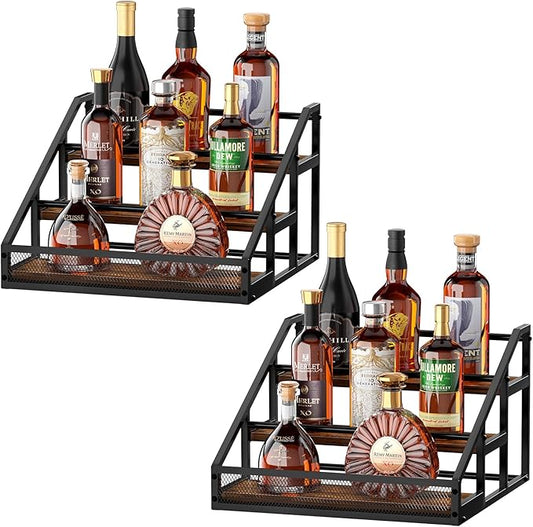B4Life 2 Pack 3-Tier Liquor Bottle Display Shelf Bar Shelves for Liquor Bottles,Retro Liquor Shelf for Bar Liquor Whiskey, Spirits