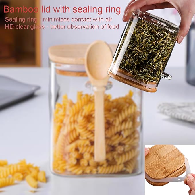 CNWSGEM Sugar Bowls Sugar Container 25.36 FL OZ Glass Coffee Canister Airtight Food Storage Jar with Lid and Spoon Candy Jar Coffee Bar Accessories Storage Beans Powder (Square)