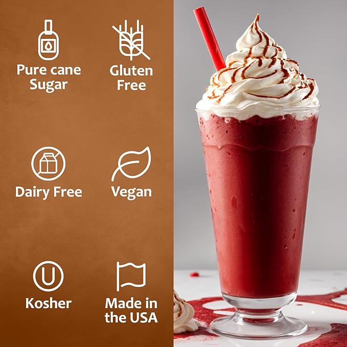 Syruvia Red Velvet Coffee Syrup - 25.4 fl oz Premium Coffee Flavoring Syrup - Kosher Coffee Syrups, Gluten Free, No Coloring, Perfect for Drinks, Soda, Shakes, Desserts, and More With Pump