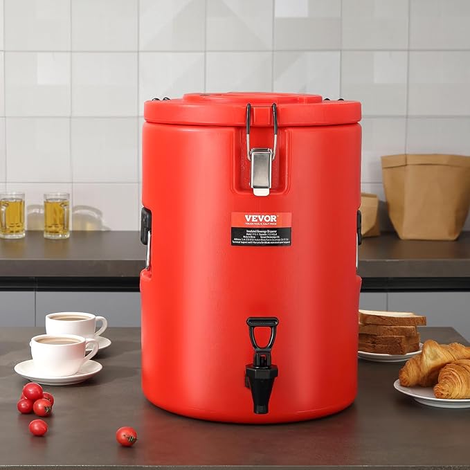 VEVOR Stainless Steel Insulated Beverage Dispenser, 4.5 Gallon 17.2 Liter, Thermal Hot and Cold Drink Server Dispenser with Spigot Handle, Food-grade for Hot Tea Coffee Water Restaurant Drink Shop
