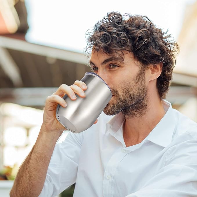 VEGOND 12oz Stainless Steel Wine Tumbler with Lid and Straw, Double Wall Vacuum Insulated Stemless Wine Glass Tumbler Cup, Coffee Mug for Cold Hot Drinks