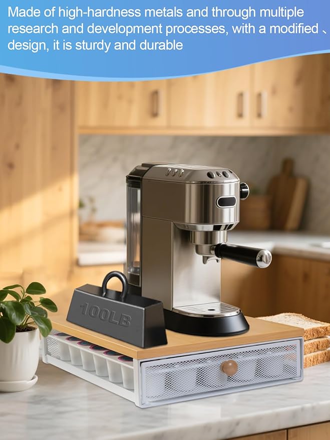 Coffee Pod Holder Counter Coffee Vertuo Capsules Storage Organizer with Sliding Drawer Compatible For K-Cup Pods Nespresso Pods No Assembly Needed Oak Color