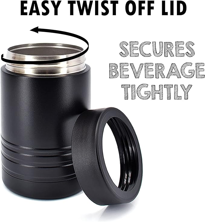 Clear Water Home Goods - 12 oz Stainless Steel Double Wall Vacuum Insulated Can or Bottle Beverage Cooler - Powder Coated Black - 6 Pack