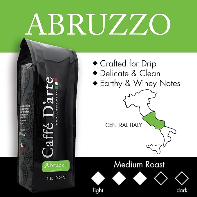 Caffe D'arte Abruzzo Ground Coffee, Medium Roast, Earthy & Winey Notes, Crafted for Drip, 1 Pound Bag, Pack of 2 – Fresh Roasted in Seattle