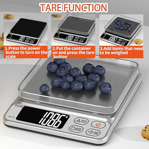 Mini Scale,6.6lb Scale for Grams,Digital Scale Food，Cooking Scale and Food Scales for Kitchen，Food Scale Grams and Ounces,Grams Scale,7Units,Auto Off,Tare,PCS,LCD Display