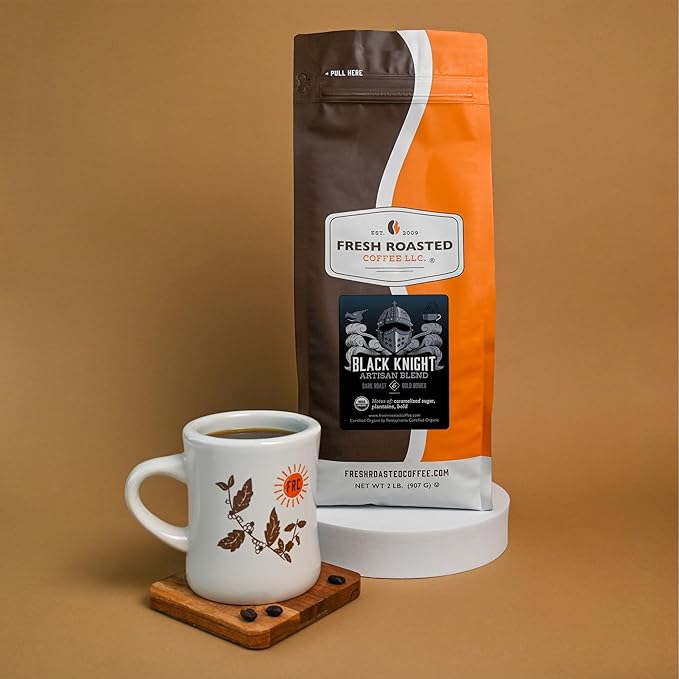 Fresh Roasted Coffee, Organic Black Knight | USDA Organic, Kosher | Dark Roast 2 lb (32 oz) Ground