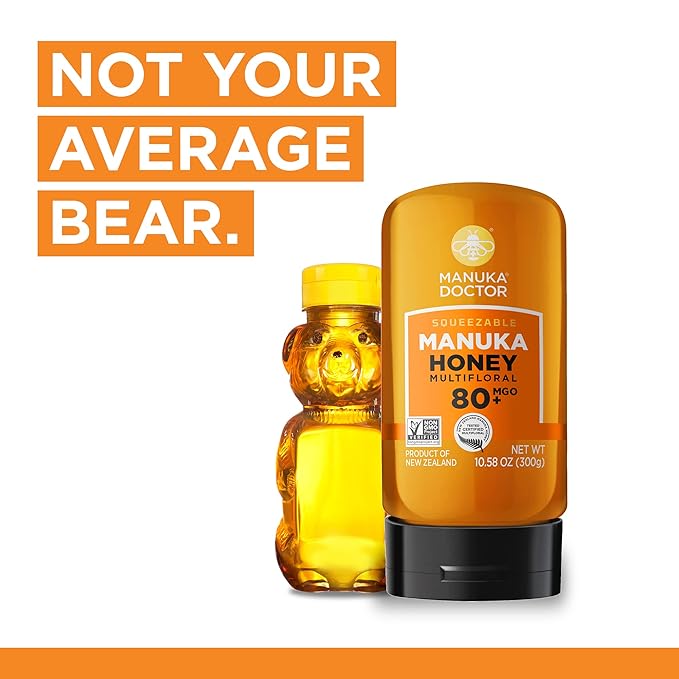 Manuka Doctor - MGO 80+ Squeezy Manuka Honey Multifloral, 100% Pure New Zealand Honey. Certified. Guaranteed. Raw. Non-GMO (10.58 oz)