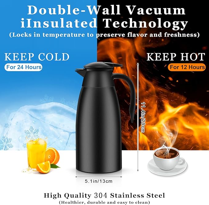 Norme 2 Pcs Thermal Coffee Carafe Insulated Stainless Steel Coffee Carafe for Hot Liquid Vacuum Thermal Pot Creamer Pitcher Dispenser with Brushes Keeping Hot Water Milk(Black)