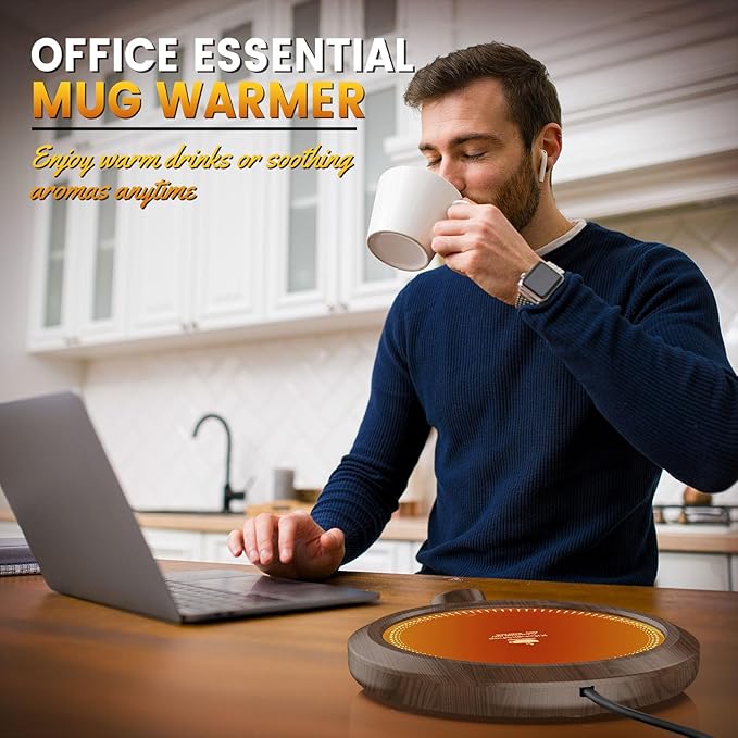 Fast Heating Mug Warmer - 4 Temp Settings & 1-12H Timer, Coffee Cup Warmer Plate for Desk Auto Shut Off, Ideal Beverage Warmer Gift for Coffee, Tea, Milk (Wood)