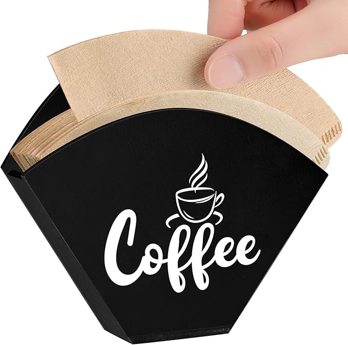 Cone Coffee Filter Holder Farmhouse Filter Storage Container Wall-mount Vintage Paper Holder Coffee Bar Accessories(Black)