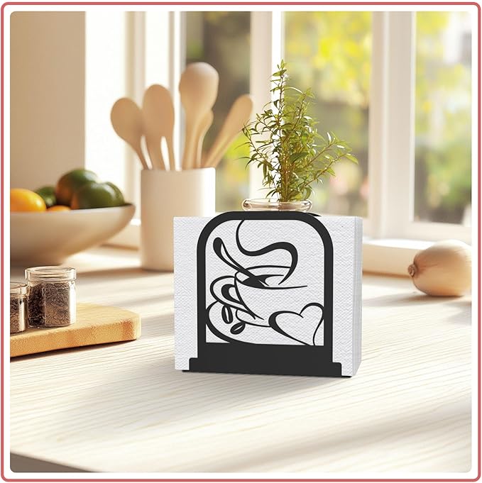 Modern Standing Napkin Holder for table, Black Metal Napkin Dispenser, Coffee time Theme Style Napkin Holder, Suitable for Kitchen, Coffee Shop, Dining Room