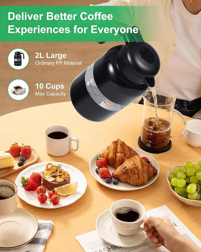 68 Oz Thermal Coffee Carafe, 2 PCS Stainless Steel Insulated Vacuum Coffee Carafes For Keeping Hot, 2 Liter Carafe for Hot Liquids (Black/Black)