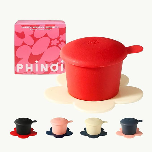 – Vietnamese Coffee Dripper – MIX COLORS – Pour Over Coffee Maker with Flower Design – Reusable Coffee Filter for Sustainable Brewing (Red + Ivory)