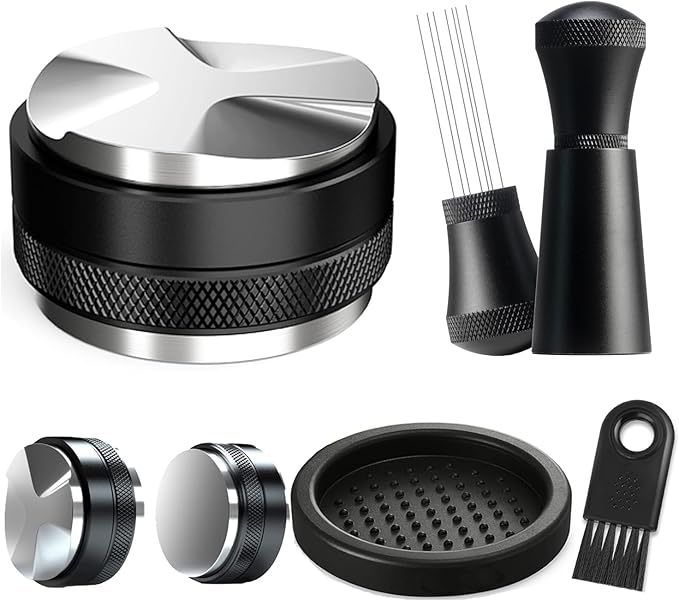 Espresso Accessories Kit 51mm Tamper: 51mm Espresso Tamper and Coffee Distributor, Espresso Tamper Kit Barista Tools with WDT Tool Tamping Mat Brush | Dual Head Espresso Leveler for 51mm Portafilter