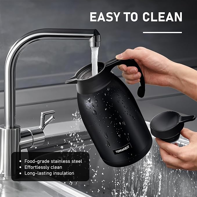 Thermal Coffee Carafe 2L/68 Oz Double-Wall Vacuum 304 Stainless Steel Insulated Thermoses Flask, 24-Hour Keeps Hot/Cold, Leak-Proof, for Travel, Work, Outdoor, BPA-Free, Easy to Clean