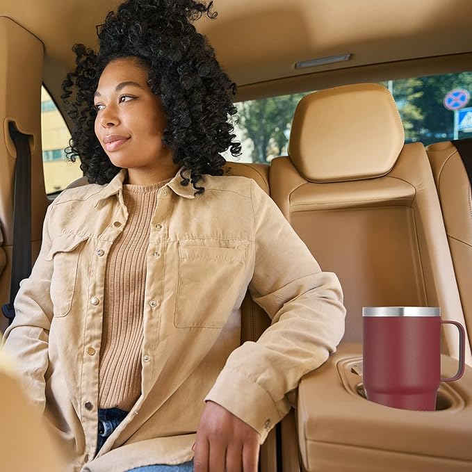 VEGOND 20 oz Tumbler with Handle Lid and Straw, Stainless Steel Insulated Travel Coffee Mug Spill Proof Double Wall Metal Tumbler Cup Keeps Drink Hot and Cold, Wine Red 1 Pack