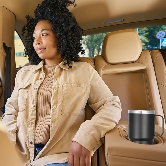 VEGOND 20 oz Tumbler with Handle Lid and Straw, Stainless Steel Insulated Travel Coffee Mug Spill Proof Double Wall Metal Tumbler Cup Keeps Drink Hot and Cold, Black 1 Pack