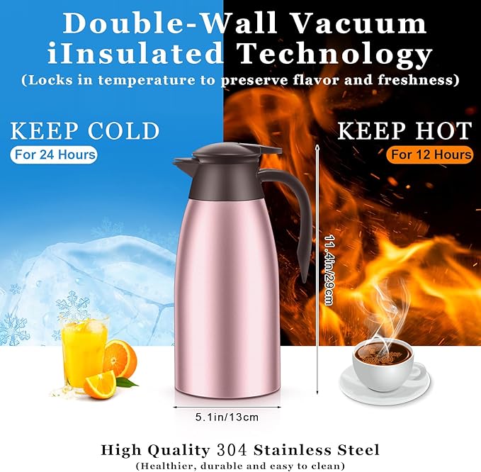 Norme 2 Pcs Thermal Coffee Carafe Insulated Stainless Steel Coffee Carafe for Hot Liquid Vacuum Thermal Pot Creamer Pitcher Dispenser with Brushes Keeping Hot Water Milk(Rose Red)