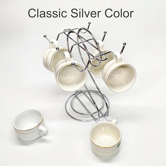 Coffee Mug Holder Metal,Mug TeaCups Holders Countertop,Coffee Mug Tea Cup Stand Storage Rack Tabletop Counter 6 Hooks(Silver)