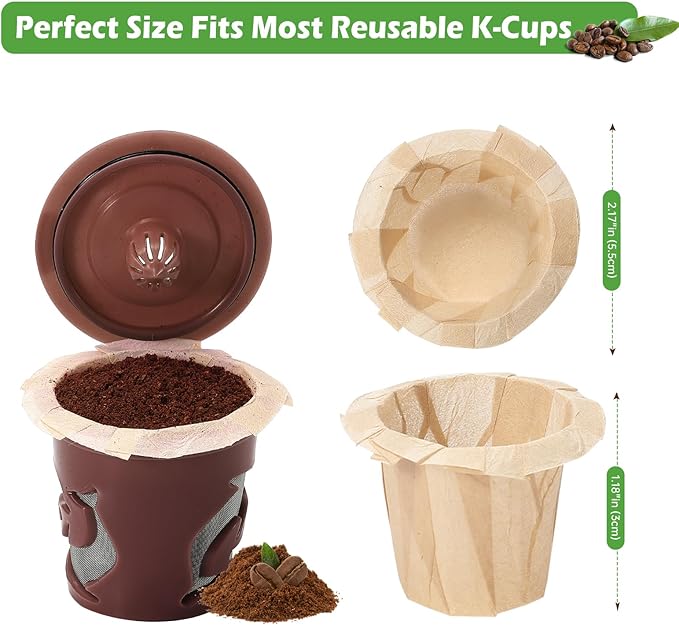 Aussen Disposable Coffee Paper Filters Replacement Kerig Filter Fit All Keurig Single Serve Filter Brands Compatible with Reusable Single Serve Pods Keurig Coffee Maker (Natural, 200pcs)