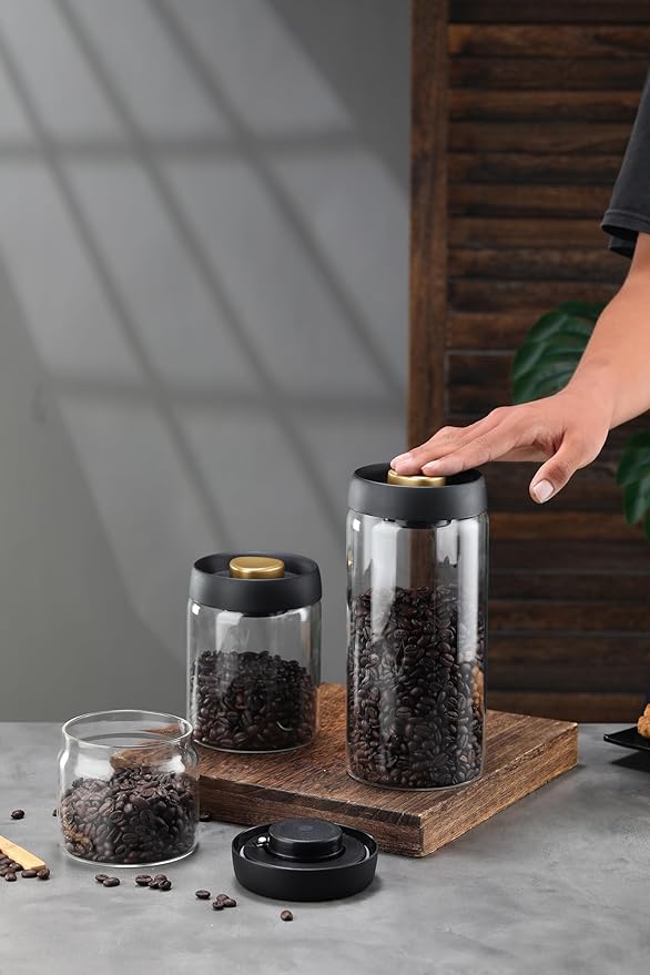 LOEZ Coffee Bean Storage Container Airtight, Lid Sealed with Press-Down Vacuum, Borosilicate Glass Coffee Canister, Food Storage, Coffee Bar for Ground Coffee, Tea, Beans, Spices (Extra Large - Clear)