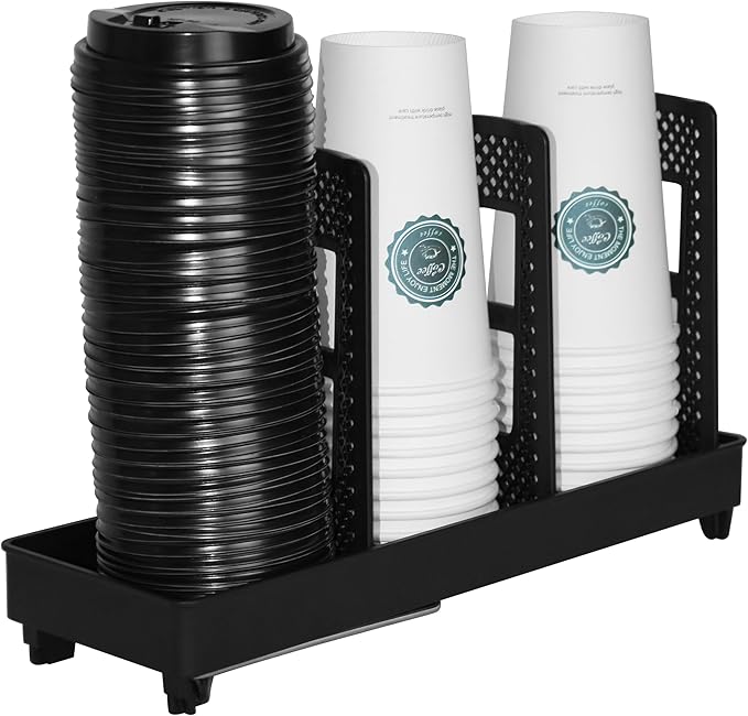 Coffee Cup Holder,Cup and Lid Dispenser with Stand,Disposable Cups Organizer,3 Slots,for Coffee Station,Bar,Office,Home,Restaurant,Breakroom,Countertop