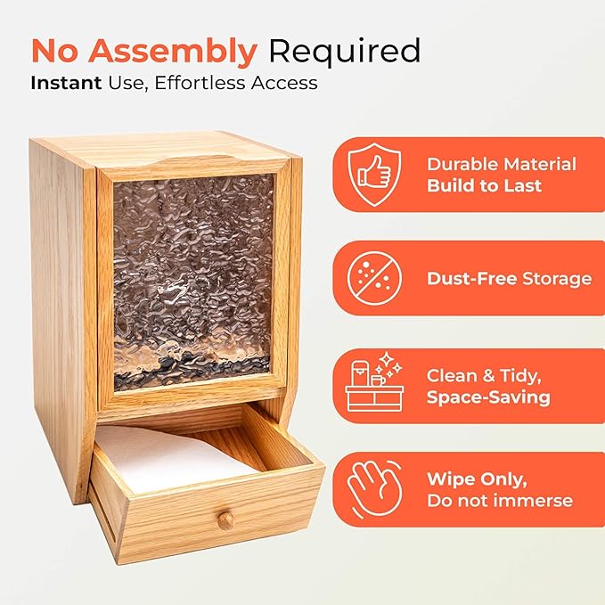 Coffee Filter Holders Storage with Lid, Large Capacity Oak Wood Box for Pour Over Coffee Station Accessories & Tea Bag Organizer, Versatile Home Bar Essentials for Farmhouse Kitchen Decor