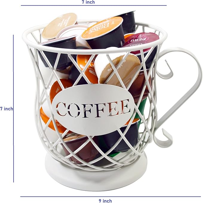 Coffee Pod Holder Mug Shape Multi Use K Cup Holder Coffee Station organizer Storage Wire Basket Food Storage for Counter Coffee Bar White