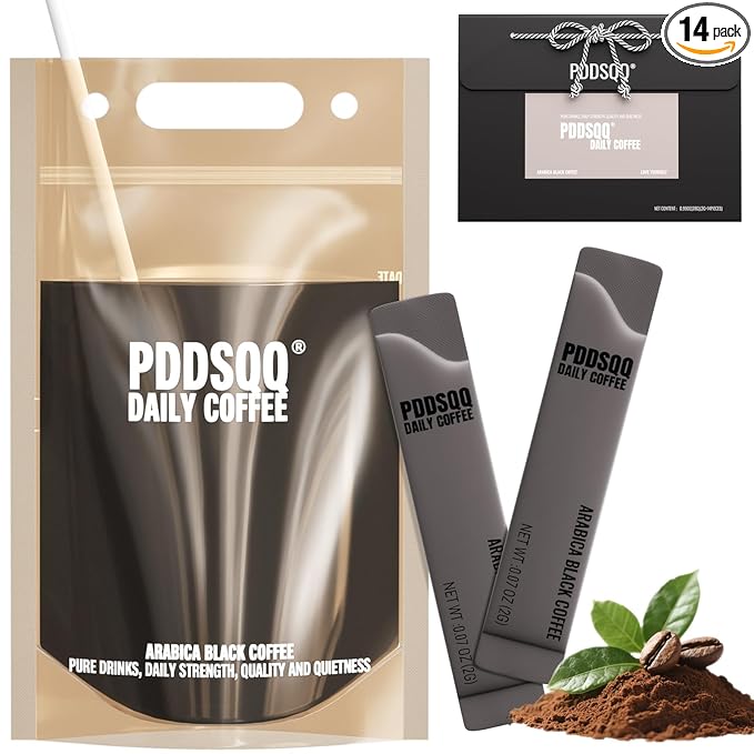 Instant Coffee Packets Single Serve, Medium Roast Sugar Free & Low Caffeine Instant Coffee Gifts 14 Packets for One Week Fitness Holiday Travel Coffee On the Go, 100% Arabica Black Coffee Beans Instant Powder Packs