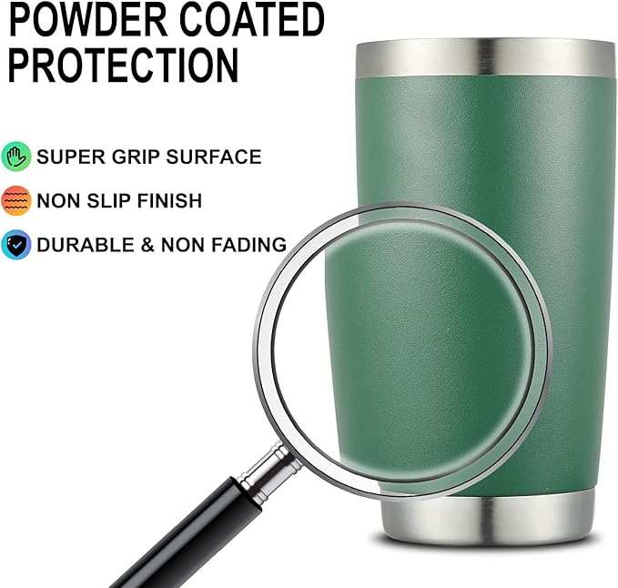 COMOOO 20oz Double Wall Vacuum Insulated Travel Mug Bulk Stainless Steel Tumbler with Lid and Straw Durable Powder Coated Insulated Coffee Cup for Cold & Hot Drinks Green 12 pack