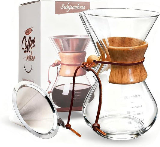 Pour Over Coffee Maker 20 oz Drip Coffee Pot Set Glass Carafe with Filter Subjectthree Manual Brewer for Camping (6 cup/20 oz)