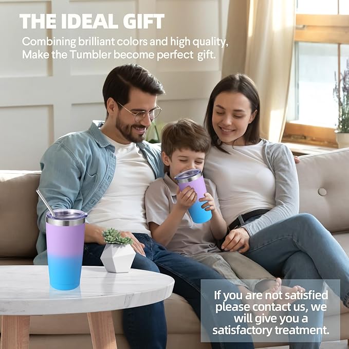 Volhoply 20oz Stainless Steel Tumbler with Lid and Straw Bulk 4 Pack,Double Wall Insulated Travel Iced Coffee Mug Fits Cup holder,Powder Coated Cups for Hot/Cold Drinks,Gifts for Women（lavender,4 Set）